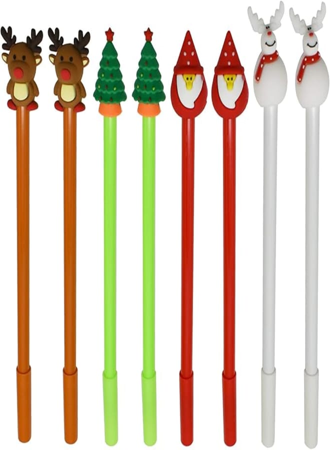 Maydahui Novelty Christmas Series Rollerball Pens, Black Gel Ink (4 Style - Christmas Tree, Snowman, Reindeer, Santa Claus) 12 Pieces